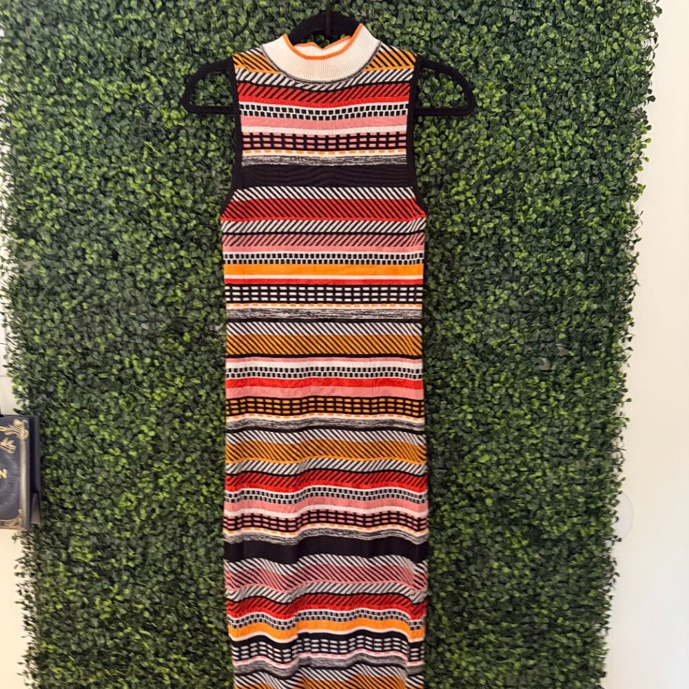 Topshop Striped Bodycon Midi Dress Mock Neck Sleeveless Multicolor Size S